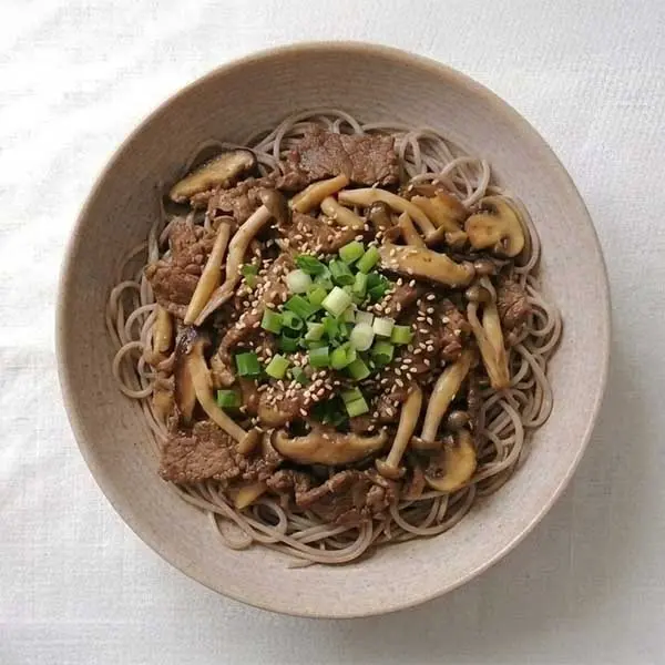 Beef & Mushroom Stir-fry over Buckwheat Soba Noodles